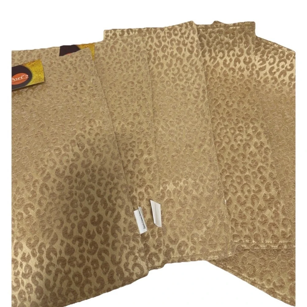 Port 7 Animal Print Placemats Set of 5 Leopard Pattern 13x18 Neutral Tan/Gold